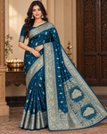 Peacock Blue Silk Saree with Elegant Zari Woven Work