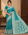 Firozi Silk Saree with Elegant Zari Woven Work