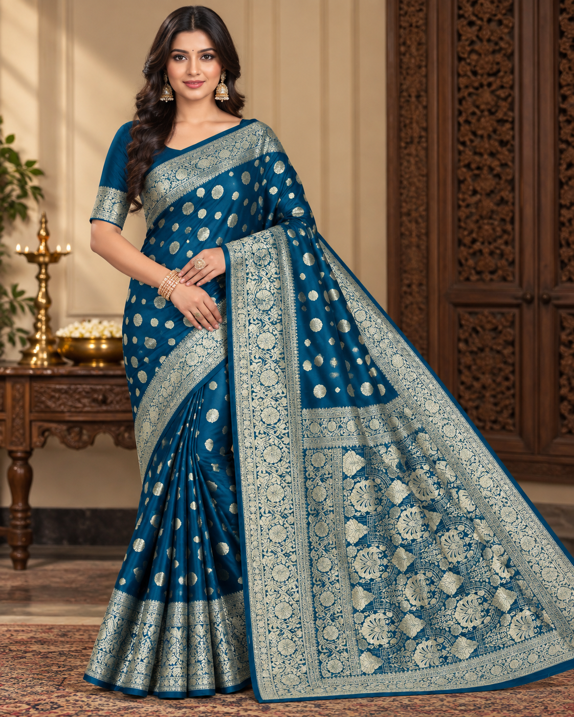Navy Blue Silk Saree with Elegant Zari Woven Work